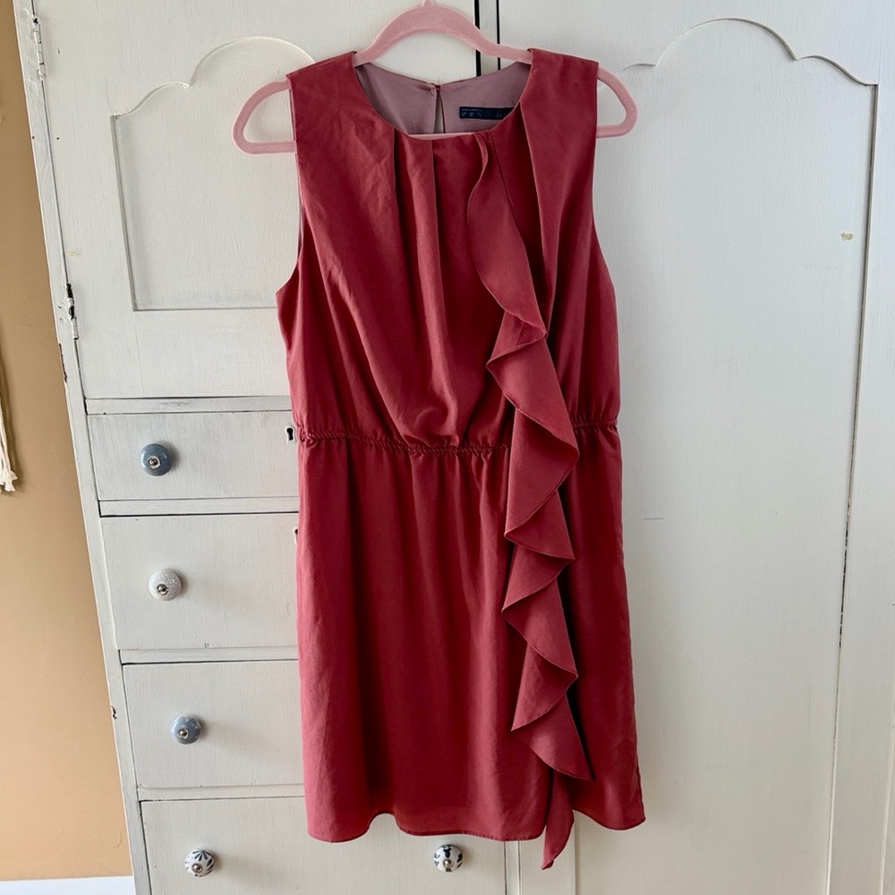 ZARA Sleeveless Ruffle Dress in Pink XL